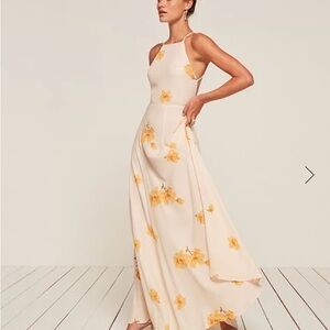 Reformation Myrtle Maxi Dress - Cream with Yellow Floral Motif